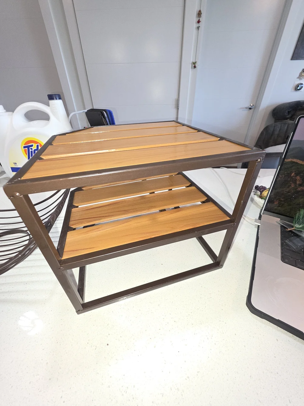 Bamboo & Metal Two-Tier Kitchen Shelf Organizer - Brown and Banana Fruit Tree